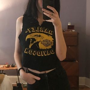 Cut off Raw Hem Harley Davidson Tee